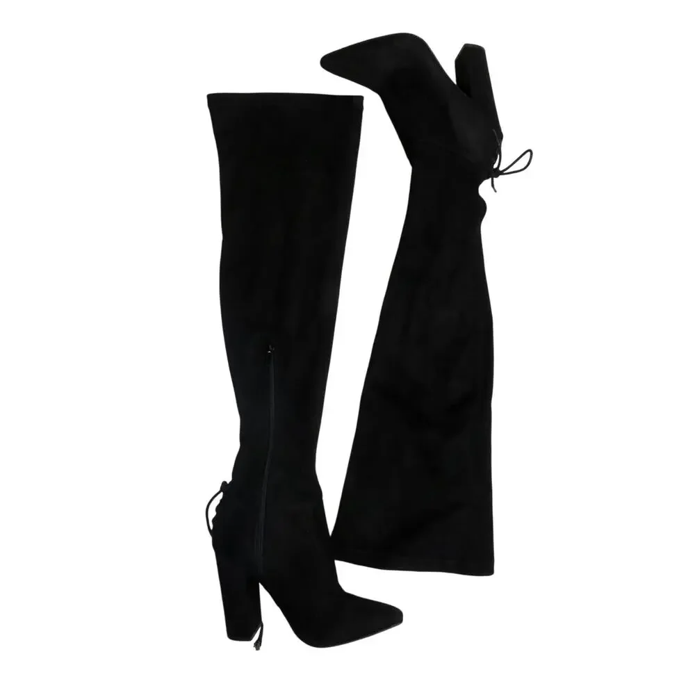 Shoedazzle Cristal Black Suede Thigh High Above The Knee High Heel Boots 6